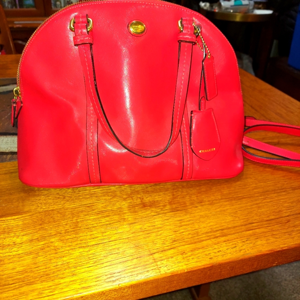 - Coach pink satchel with extra strap. Q purse leather work office